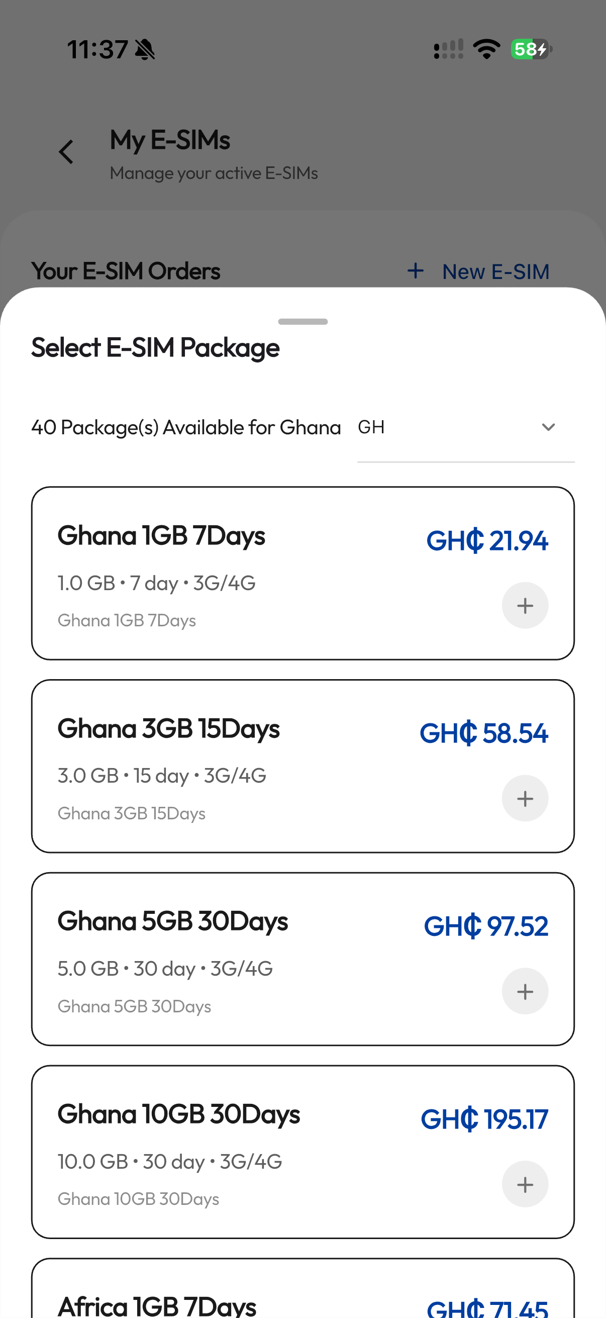 Show eSIM packages page